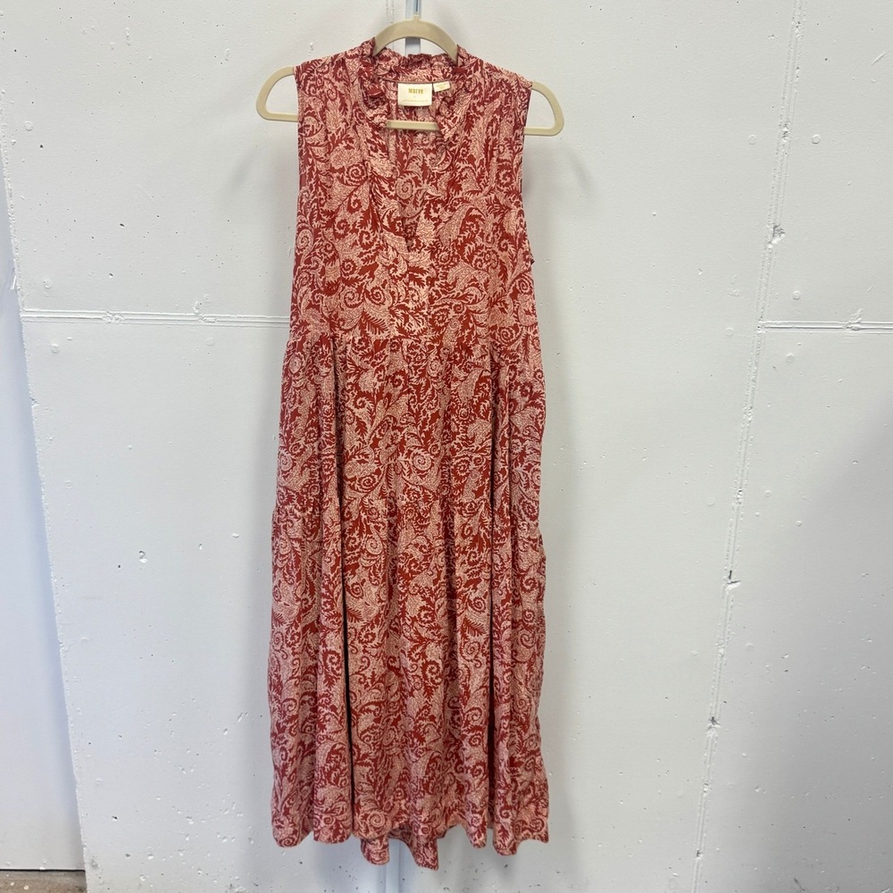 Maeve Anthropologie Rust Paisley Floral Tiered Maxi Dress Sleeveless Medium Boho